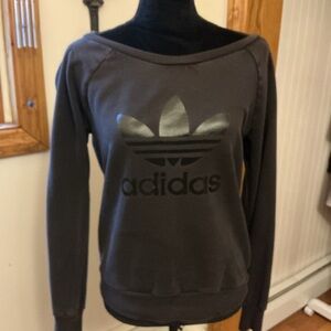 adidas Dark Gray Crewneck Sweatshirt with Glossy Trefoil